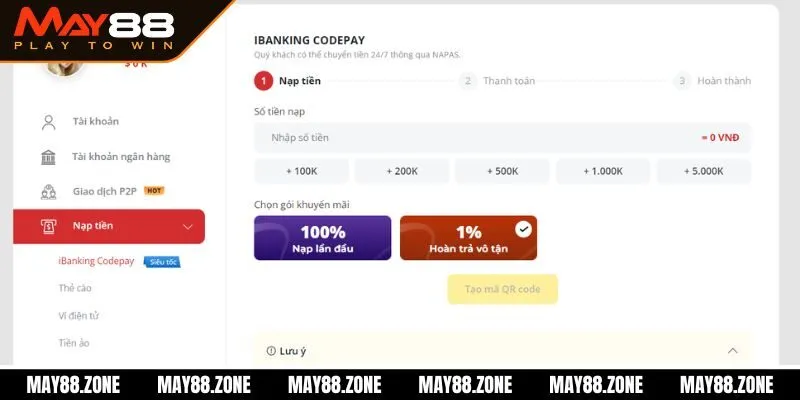 Nạp tiền MAY88 - Quy trình gửi vốn cược vào tài khoản 1 Điều kiện để có thể thực hiện được nạp tiền vào sân chơi